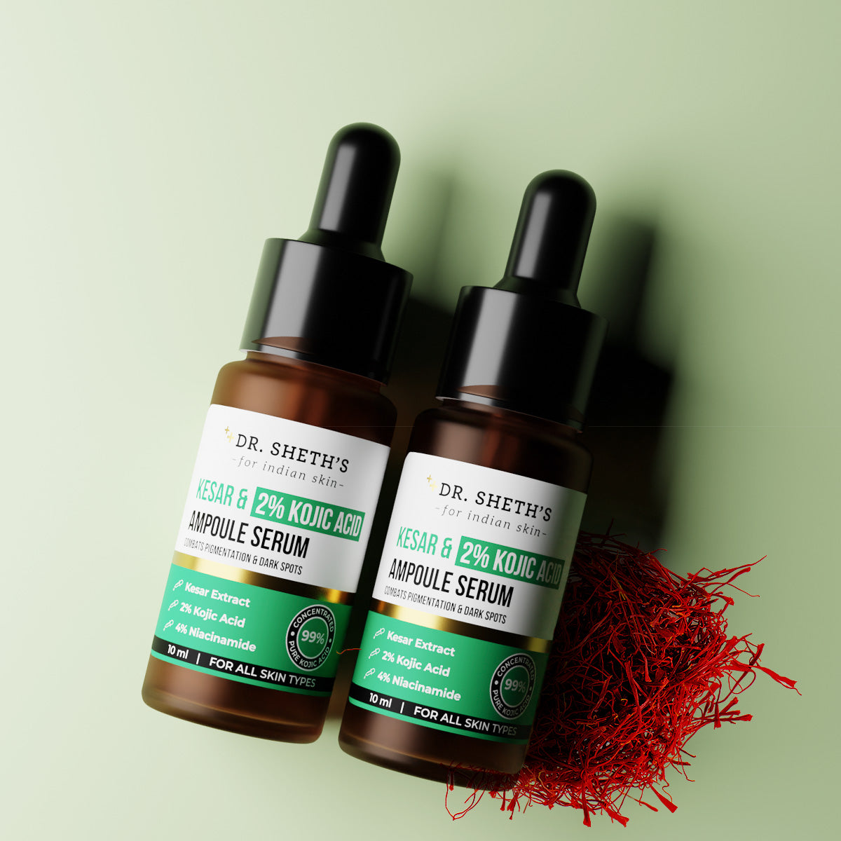 Kesar and 2% Kojic Acid Ampoule Serum - 10ml (Pack of 2)