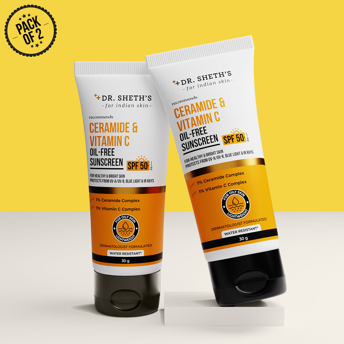 Ceramide & Vitamin C Oil Free Sunscreen - 30g (Pack of 2)