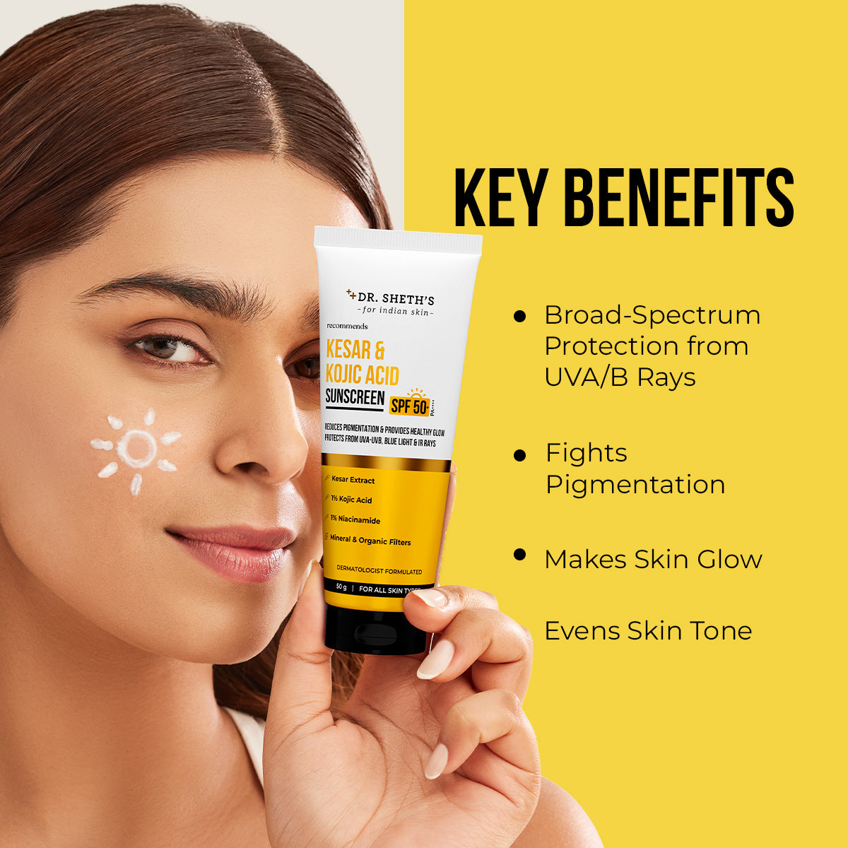 Kesar & Kojic Acid Sunscreen - 50 gm In-Vivo Tested SPF 50+ PA ++++