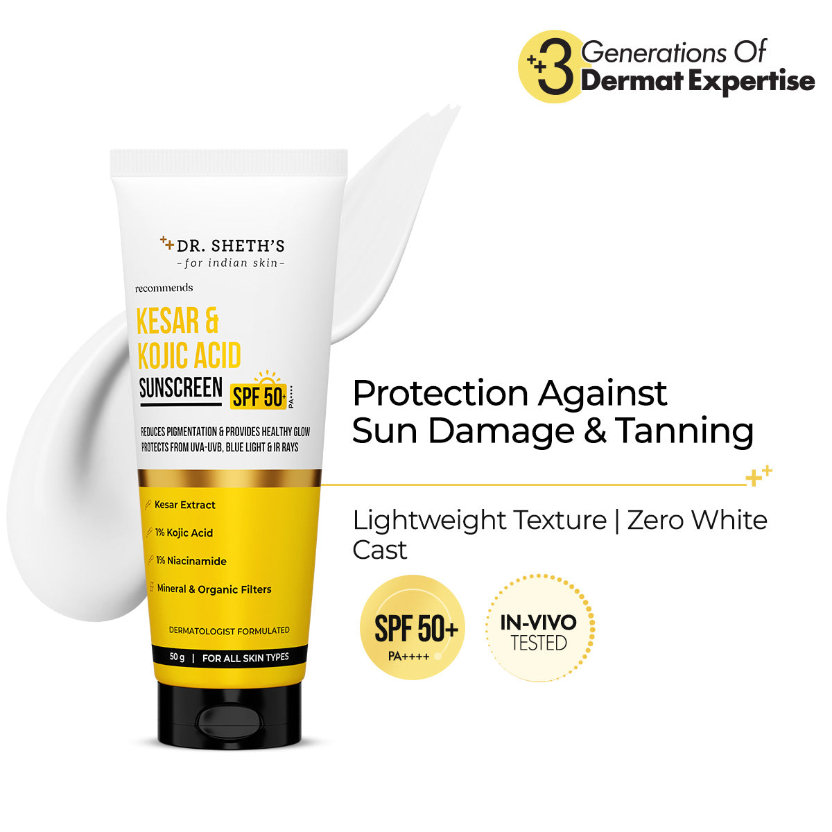Kesar & Kojic Acid Sunscreen - 50 gm In-Vivo Tested SPF 50+ PA ++++