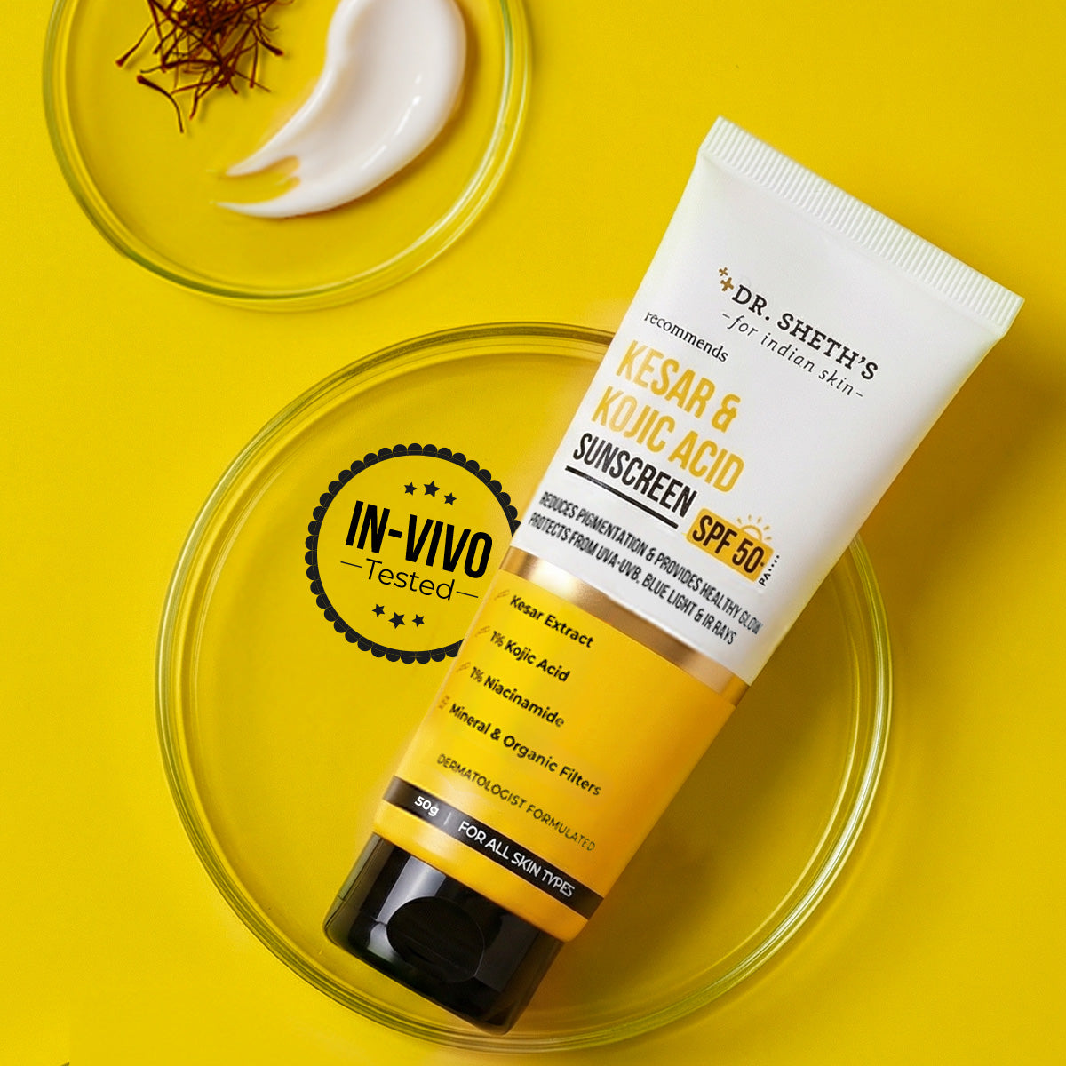 Kesar & Kojic Acid Sunscreen - 50 gm In-Vivo Tested SPF 50+ PA ++++