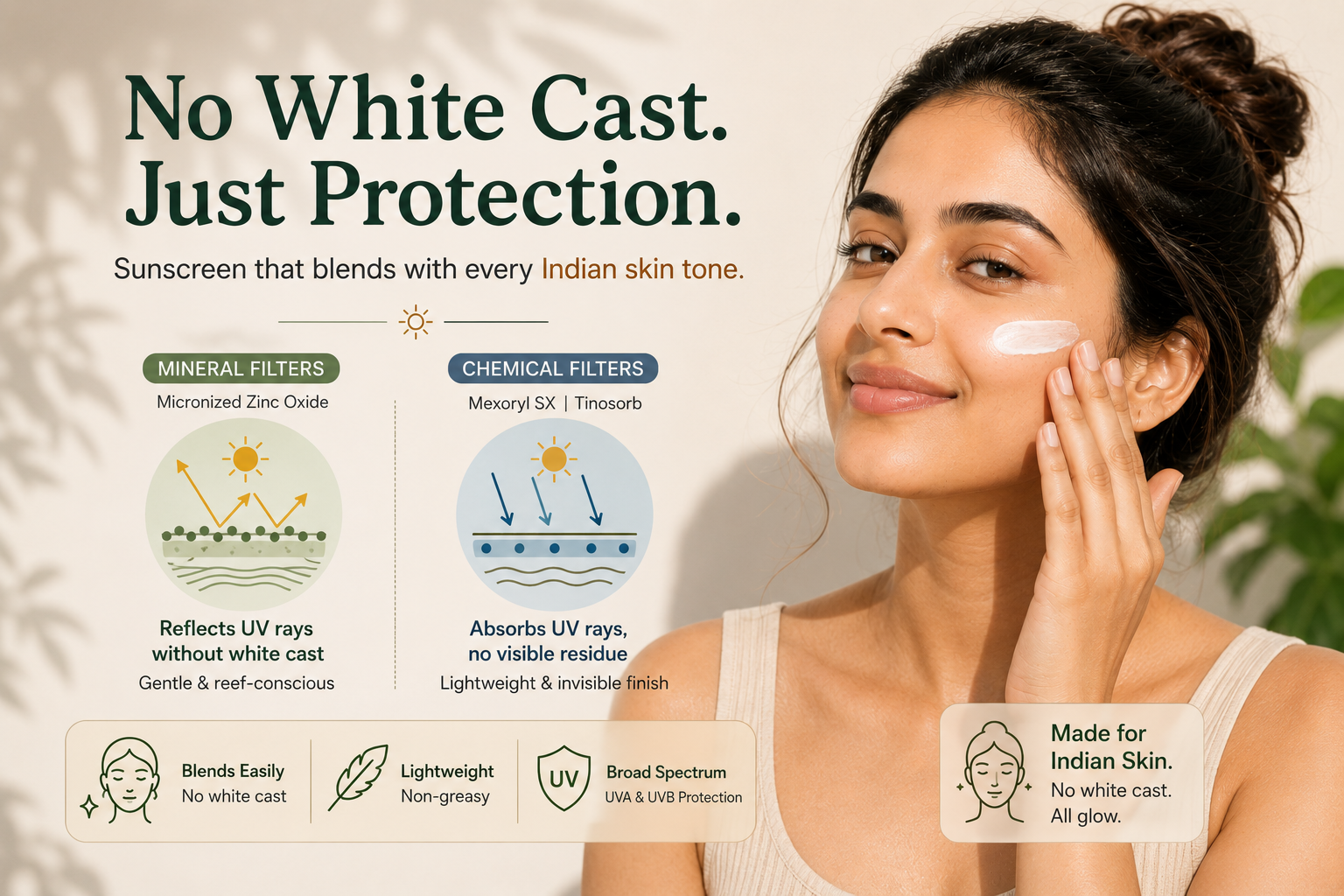 No White Cast Sunscreen for Indian Skin Tones