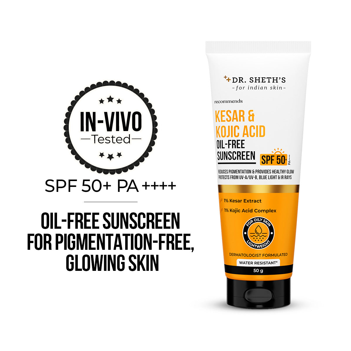 Kesar & Kojic Acid Oil Free Sunscreen - 50g In-Vivo Tested SPF 50+ PA ++++
