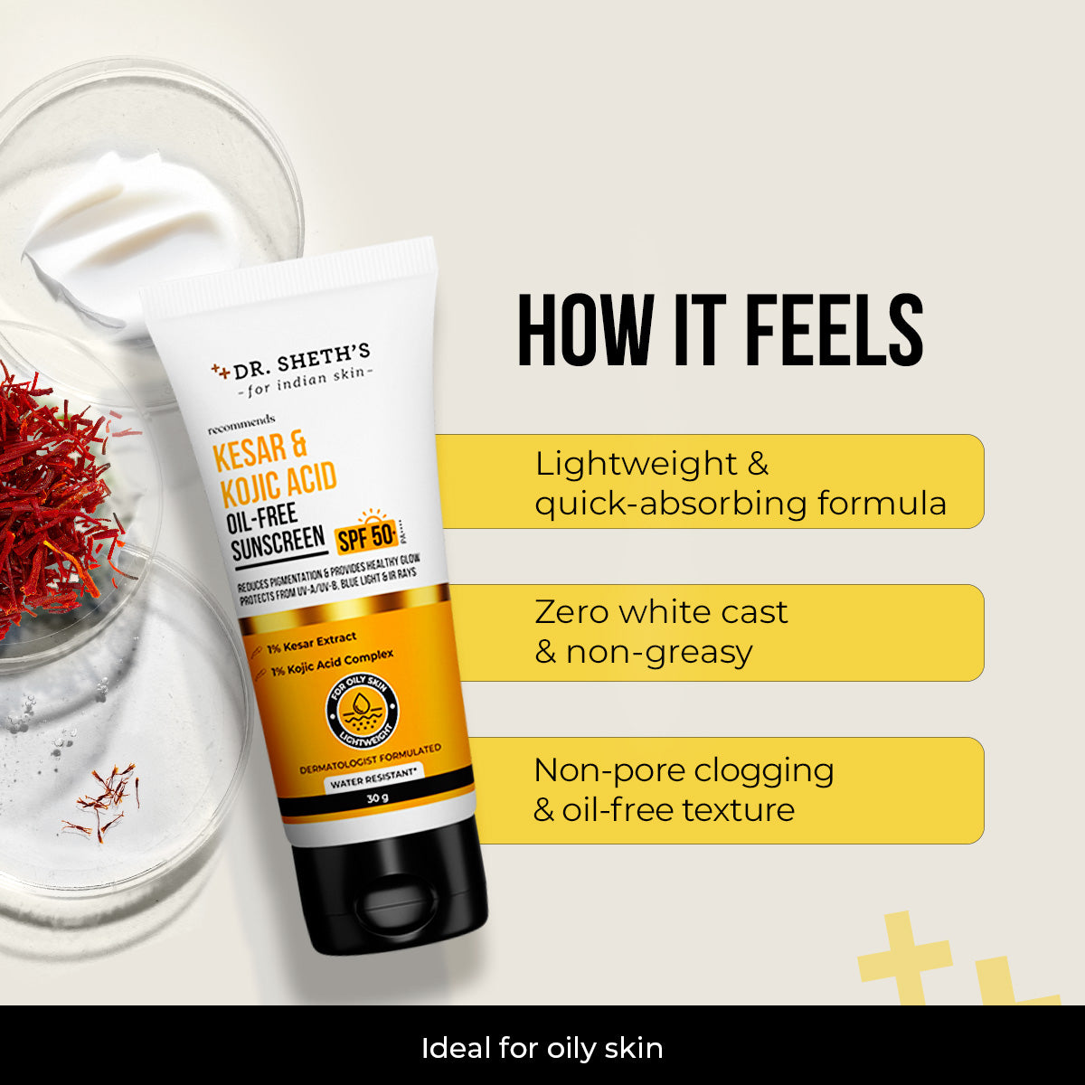 Kesar & Kojic Acid Oil Free Sunscreen - 30g (Pack of 2)