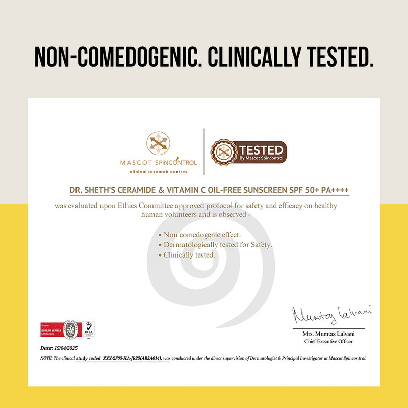 Ceramide & Vitamin C Oil Free Sunscreen - 50 gm In-Vivo Tested SPF 50+ PA ++++