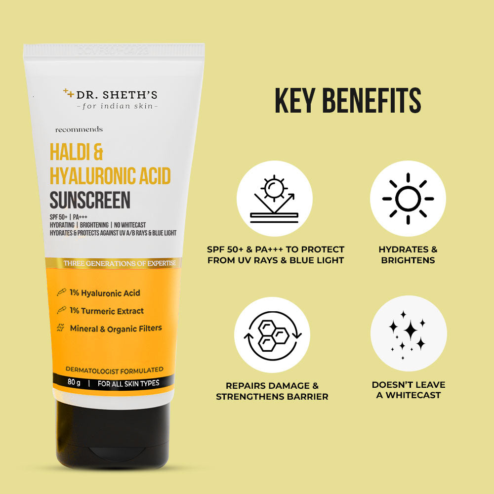 Haldi & Hyaluronic Acid Sunscreen 80gm Dr Sheth's