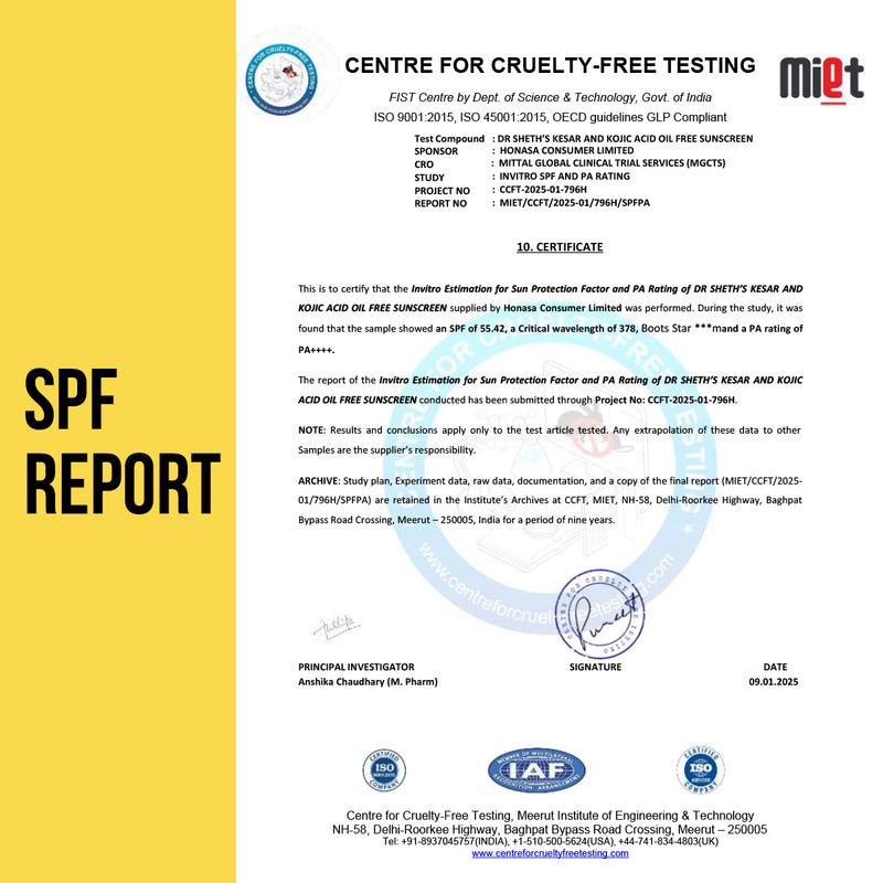 Kesar & Kojic Acid Oil Free Sunscreen - 50g In-Vivo Tested SPF 50+ PA ++++